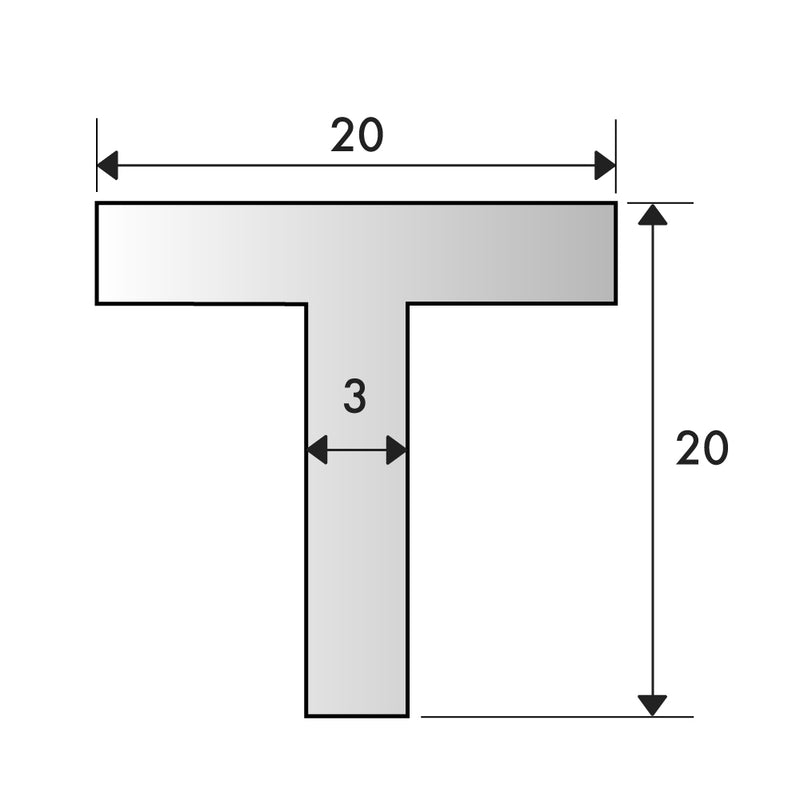 20mm x 20mm x 3mm - Stainless Steel T-Section | Alloy Sales